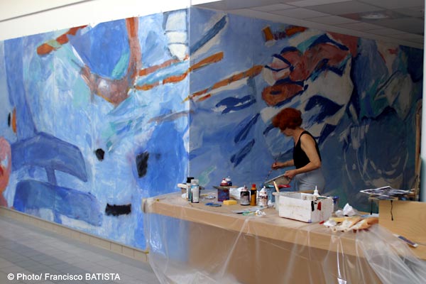 Installation de la fresque de Nol Pasquier  Photo Francisco BATISTA, DR